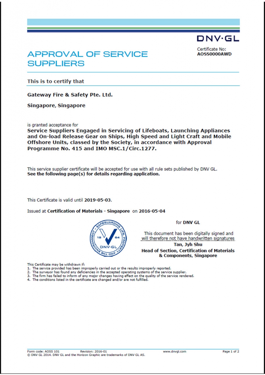 Certificates Gateway Fire & Safety Pte Ltd